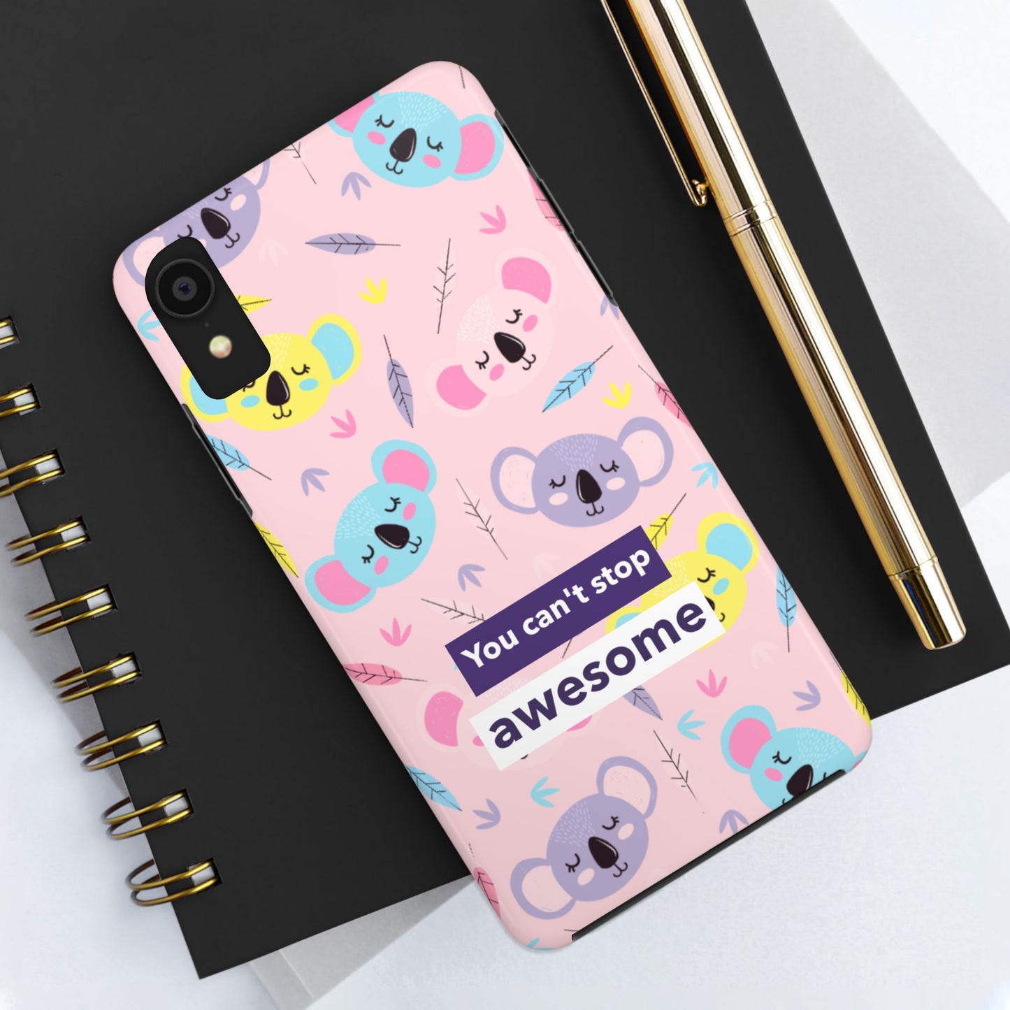 Cute Koala Phone Case with Inspirational Quote, Tough Case, Goofy Gift for Kids, Fun Accessories, Unique Phone Cover